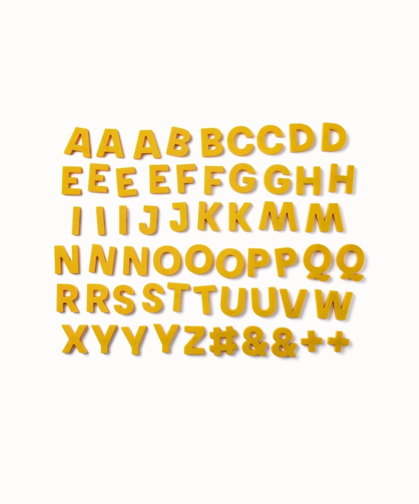 Alphabet Magnets in Mustard