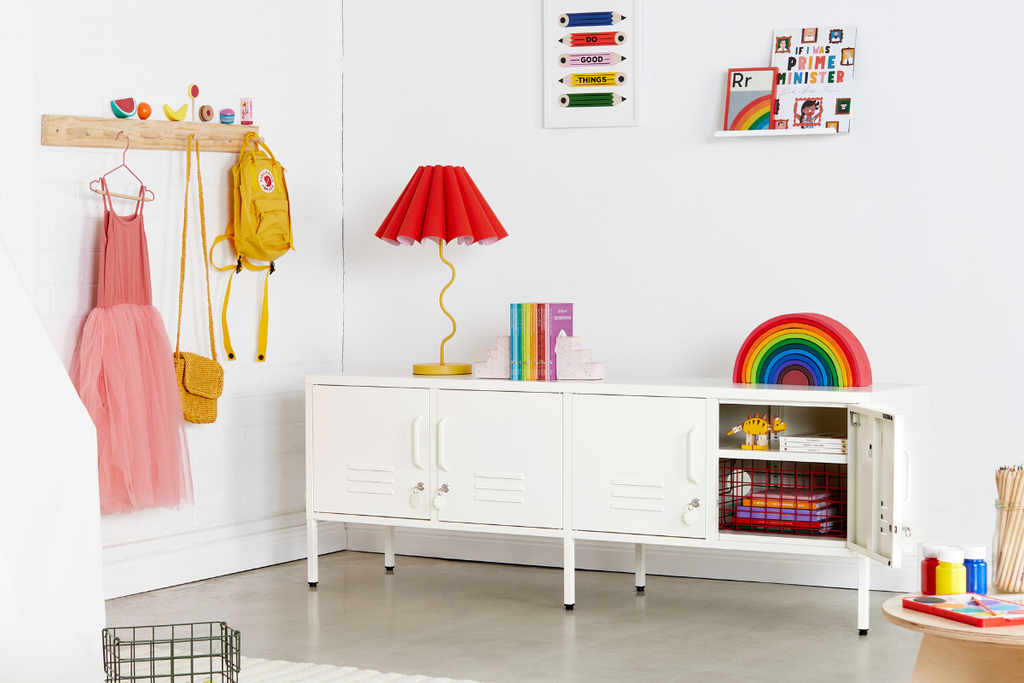 The Standard Locker in Chalk, surrounded by rainbow coloured toys.