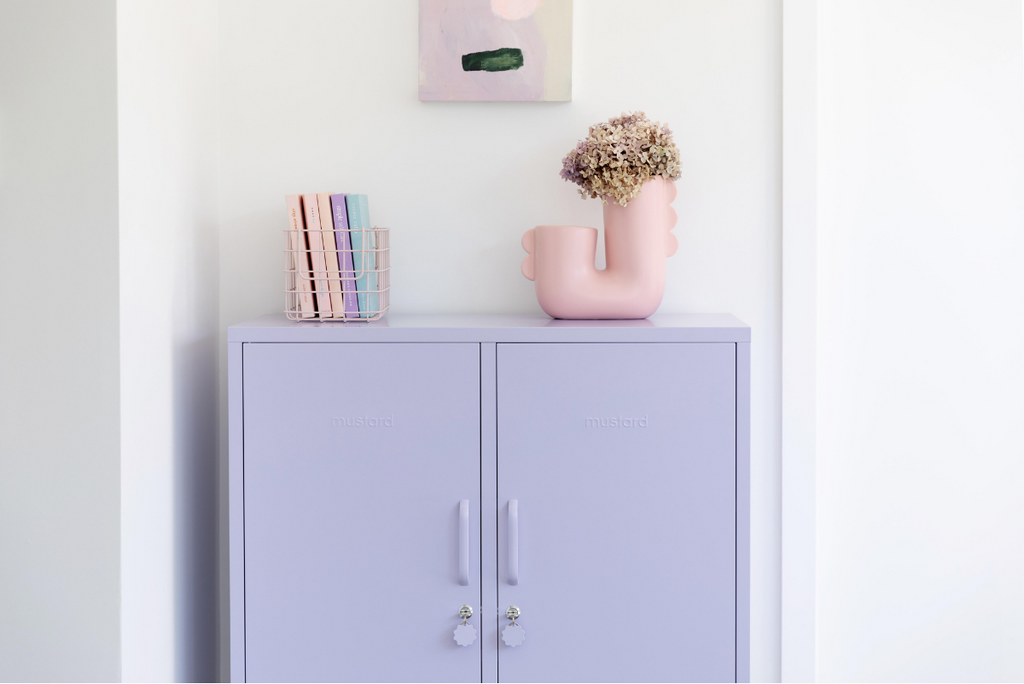 The midi storage cabinet in Lilac lavender purple by mustard made lockers