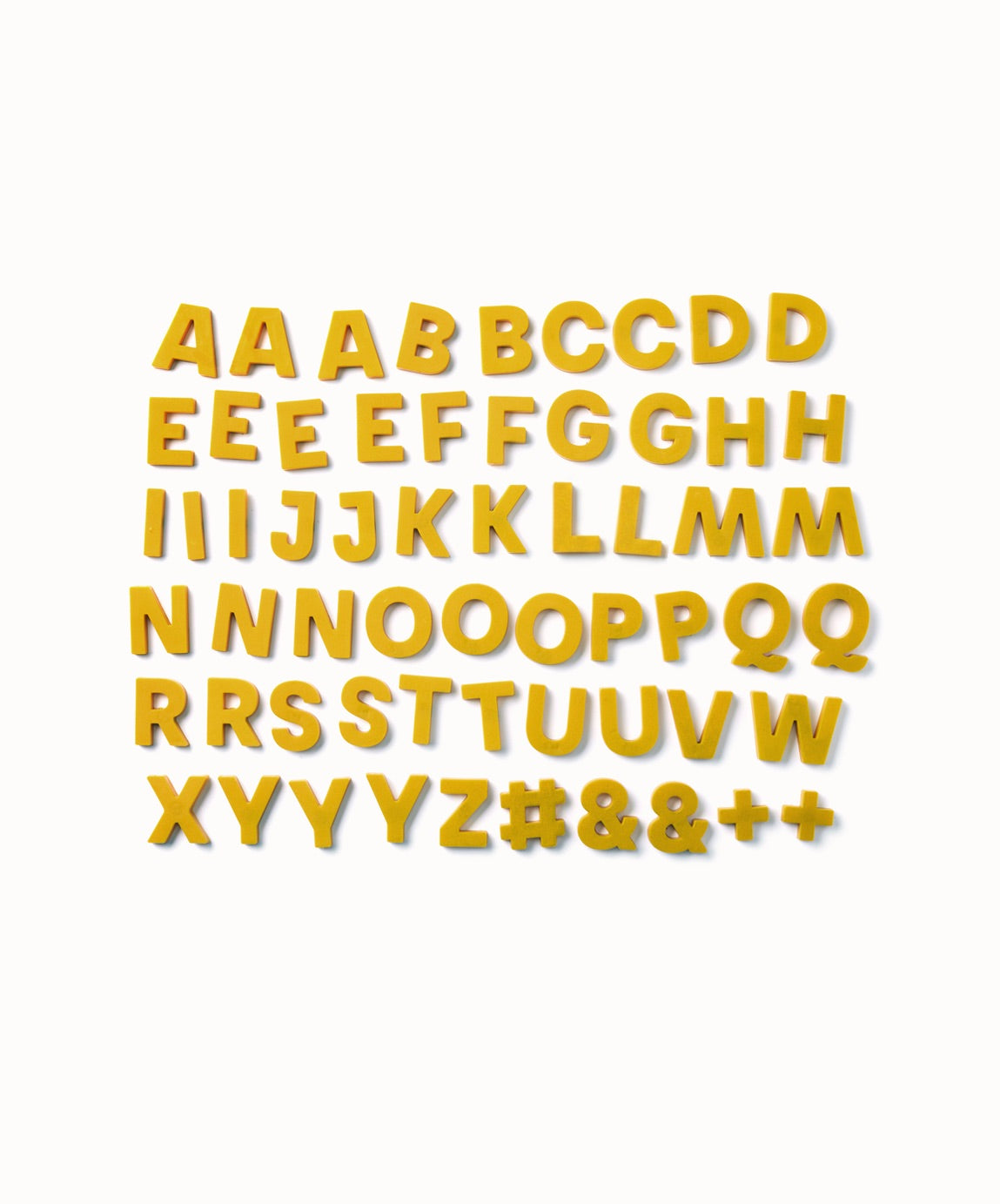 Alphabet Magnets in Mustard